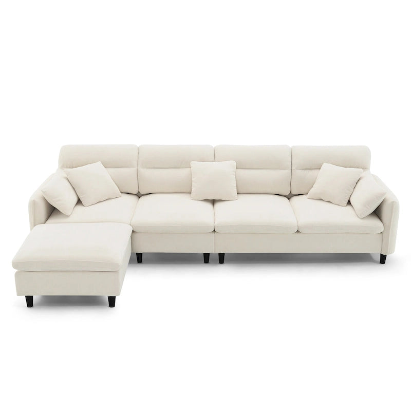 110  Modern L-Shaped Convertible 5-Seat Sectional Sofa with Removable Ottoman and 5 Cushions, Plush Chenille Fabric