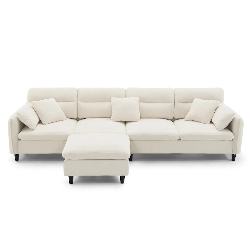 110  Modern L-Shaped Convertible 5-Seat Sectional Sofa with Removable Ottoman and 5 Cushions, Plush Chenille Fabric