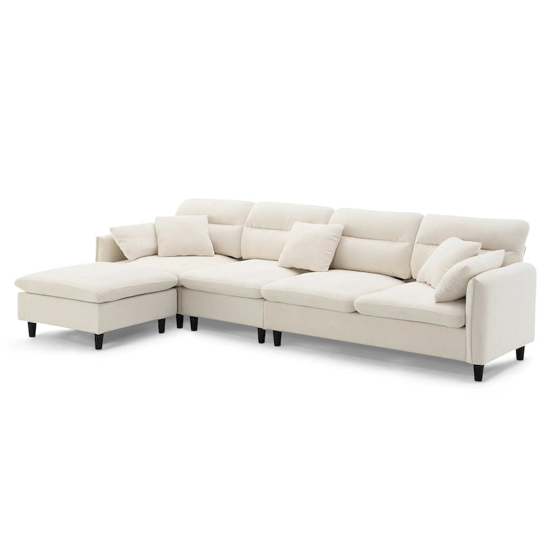 110  Modern L-Shaped Convertible 5-Seat Sectional Sofa with Removable Ottoman and 5 Cushions, Plush Chenille Fabric