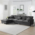 110  Modern L-Shaped Convertible 5-Seat Sectional Sofa with Removable Ottoman and 5 Cushions, Plush Chenille Fabric
