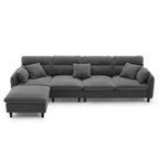 110  Modern L-Shaped Convertible 5-Seat Sectional Sofa with Removable Ottoman and 5 Cushions, Plush Chenille Fabric