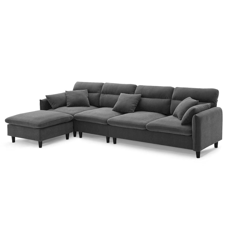110  Modern L-Shaped Convertible 5-Seat Sectional Sofa with Removable Ottoman and 5 Cushions, Plush Chenille Fabric