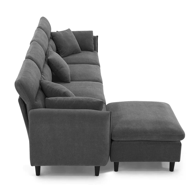 110  Modern L-Shaped Convertible 5-Seat Sectional Sofa with Removable Ottoman and 5 Cushions, Plush Chenille Fabric
