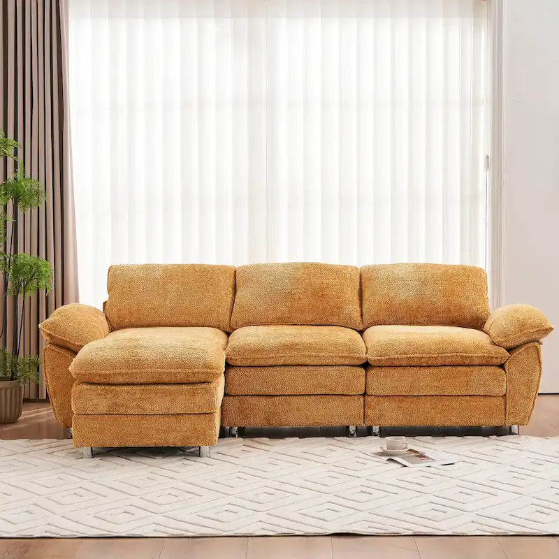 Yellow 101.6  Chenille L-Shaped Sectional Sofa with Ottoman