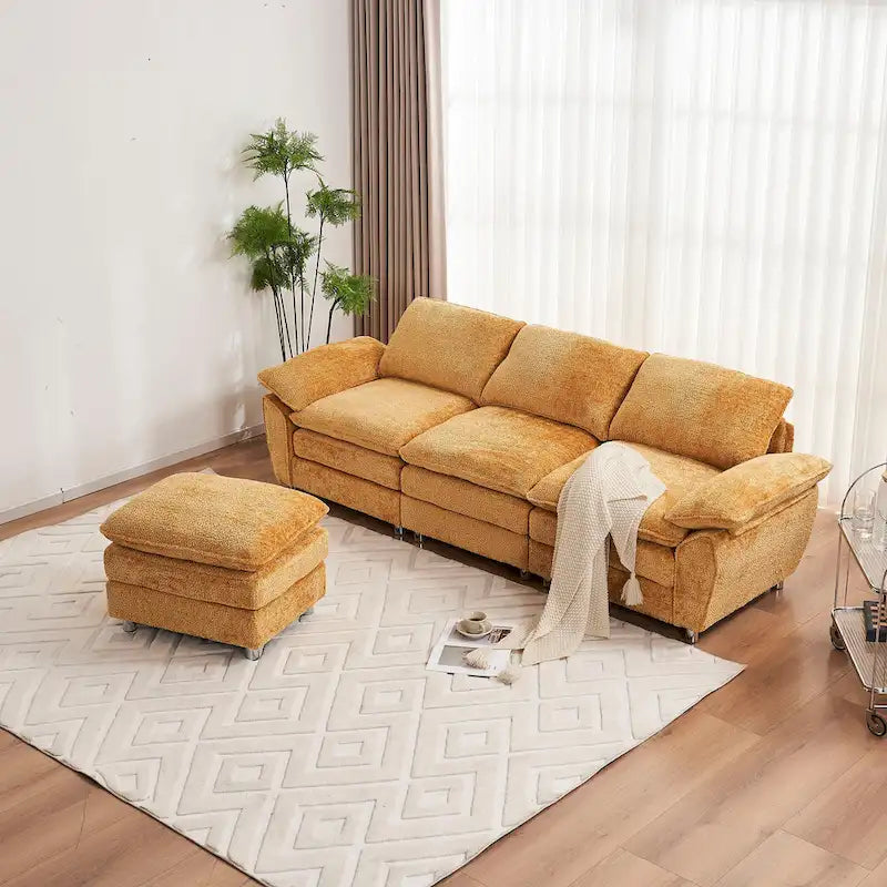 Yellow 101.6  Chenille L-Shaped Sectional Sofa with Ottoman