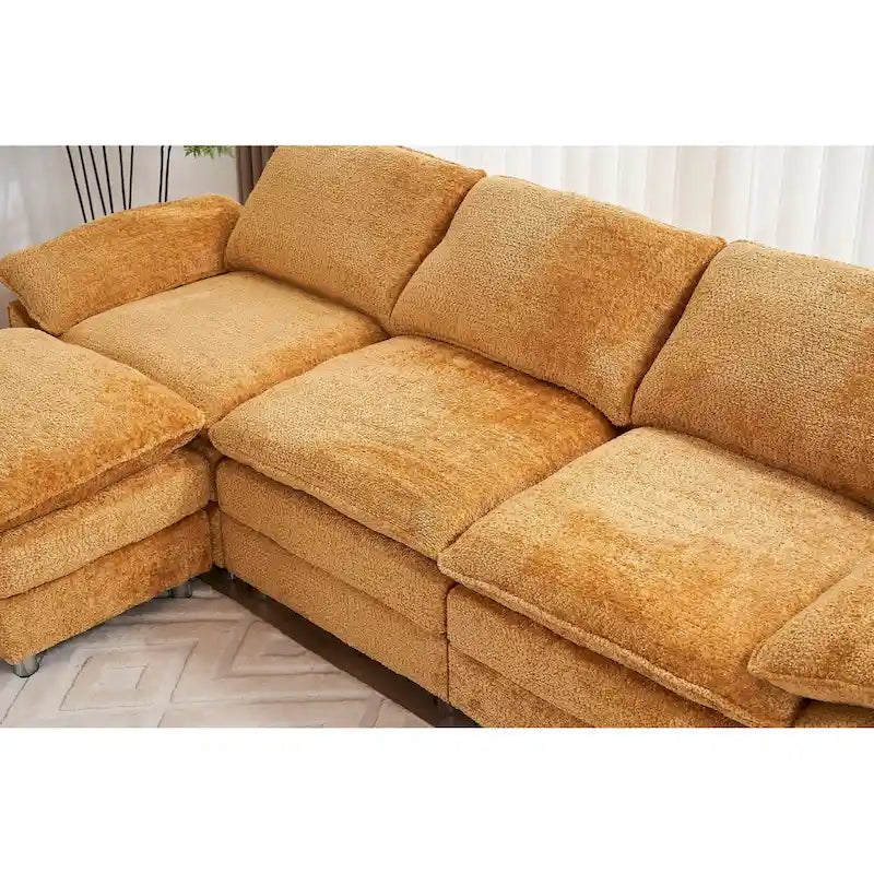 Yellow 101.6  Chenille L-Shaped Sectional Sofa with Ottoman