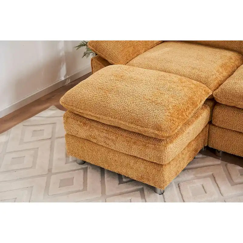 Yellow 101.6  Chenille L-Shaped Sectional Sofa with Ottoman