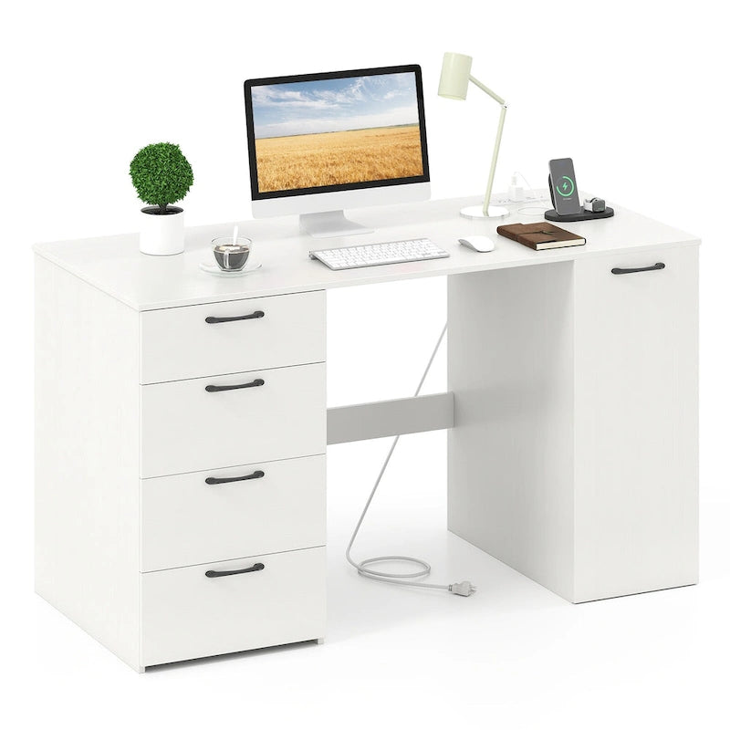 Home Office Desk 53 Inch with USB Ports Outlets and Storage Drawers