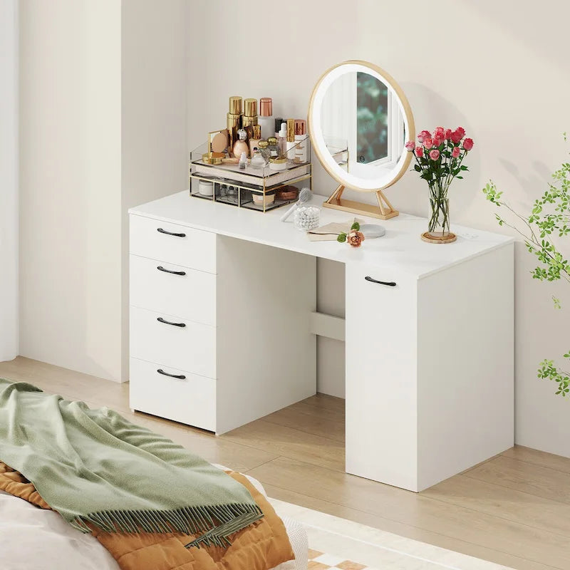 Home Office Desk 53 Inch with USB Ports Outlets and Storage Drawers