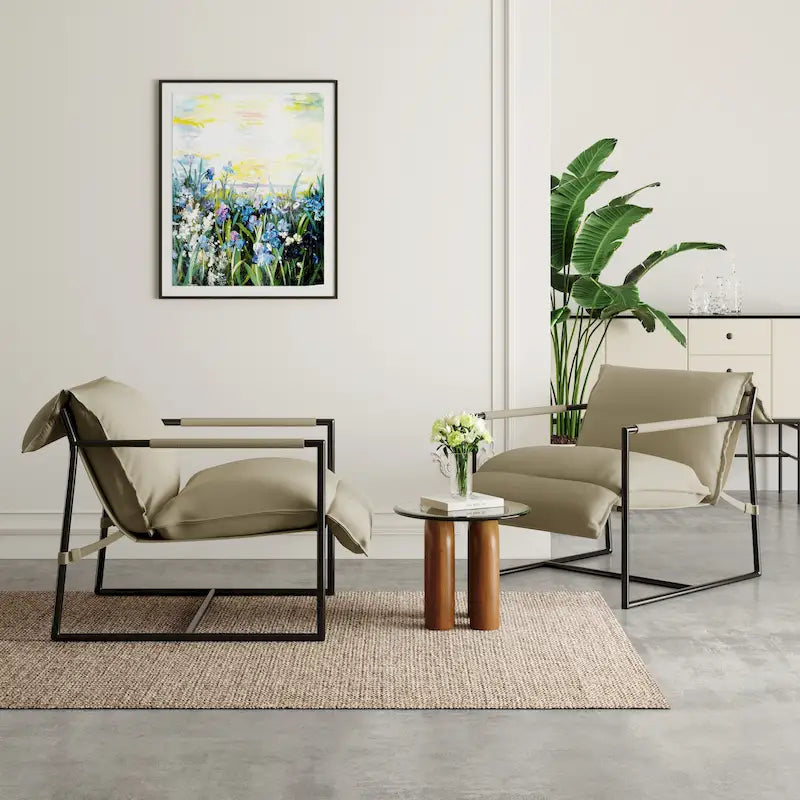 Fabric Accent Chair Metal Framed Sling Armchair Set of 2