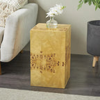Wood Square Cube Side End Accent Table with Wood Grain Patterns - Brown - Roche River Decor