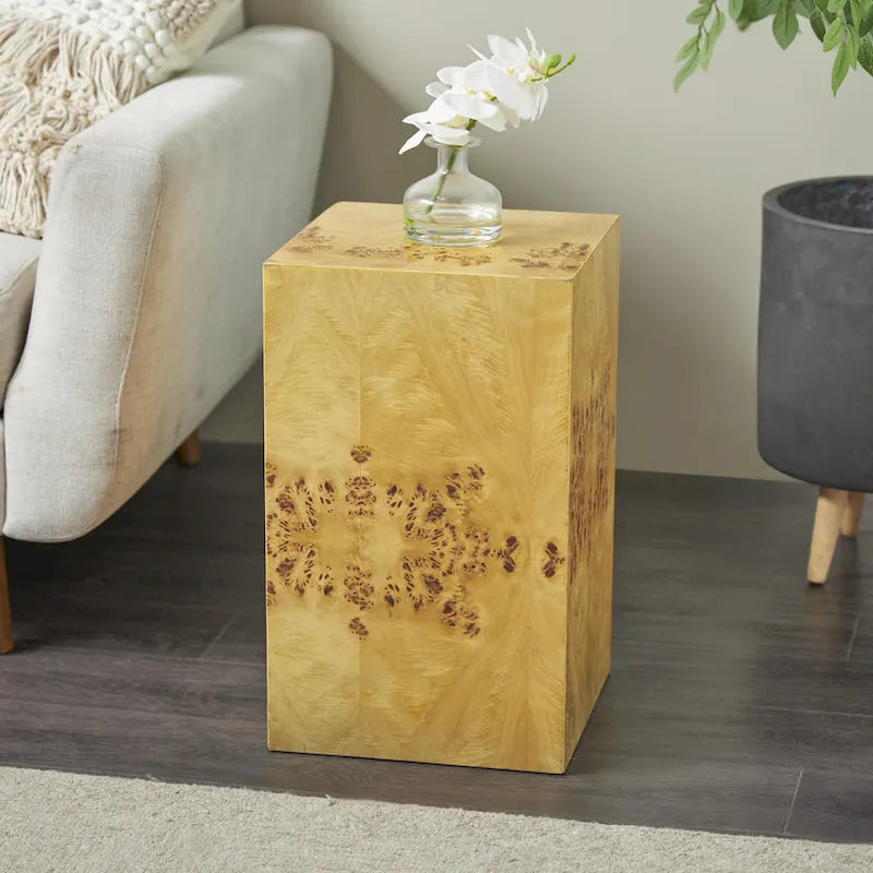 Wood Square Cube Side End Accent Table with Wood Grain Patterns - Brown - Roche River Decor