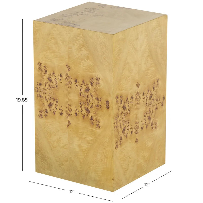 Wood Square Cube Side End Accent Table with Wood Grain Patterns - Brown - Roche River Decor