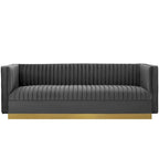 Silver Orchid Perez Vertical Channel Tufted Velvet Sofa
