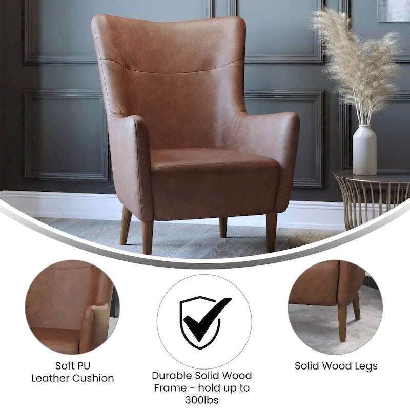 Commercial Upholstered Wingback Accent Chair with Wooden Frame and Legs - 33.25 D x 29.75 W x 41.25 H