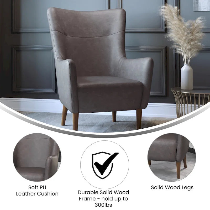 Commercial Upholstered Wingback Accent Chair with Wooden Frame and Legs - 33.25 D x 29.75 W x 41.25 H