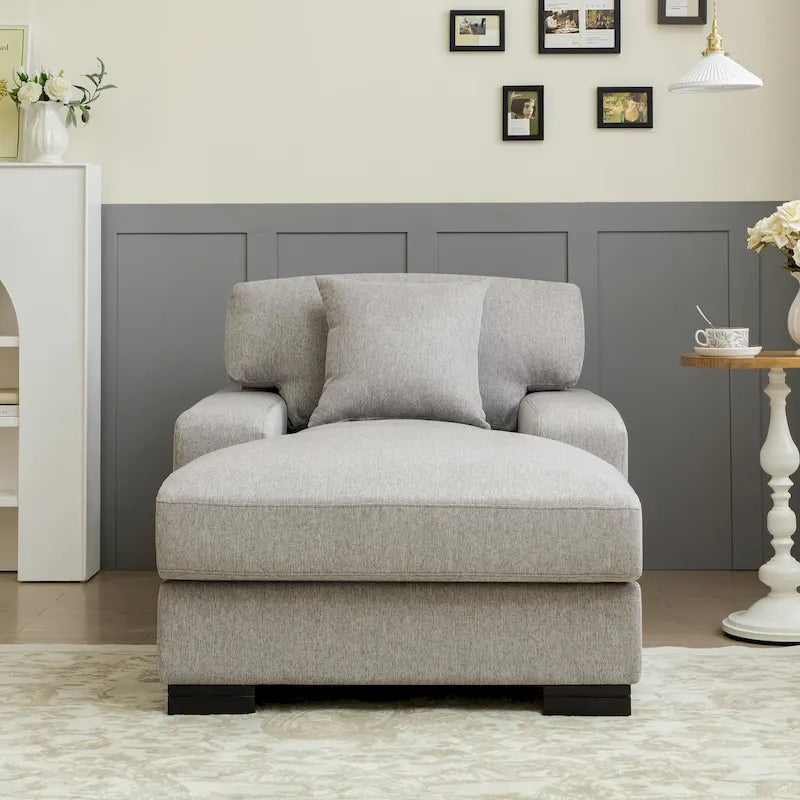 Modern Mid-Century Oversized Chaise Sleeper Sofa with Pillow