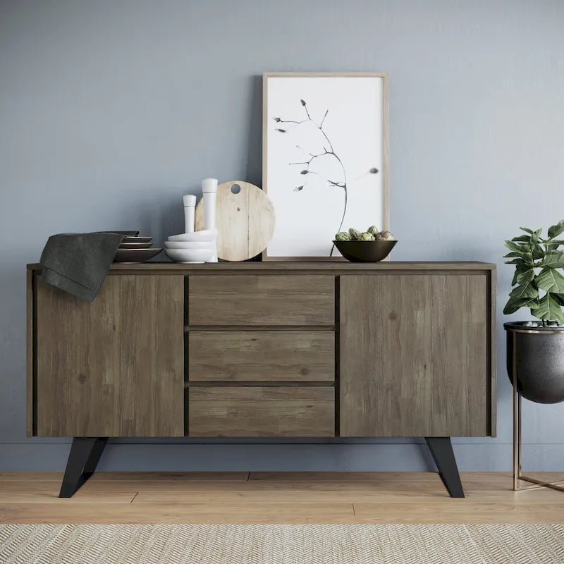 WYNDENHALL Mitchell Metal 60 inch Wide Rectangle Modern Industrial Sideboard Buffet in OAK WOOD - 60  x 17  x 30