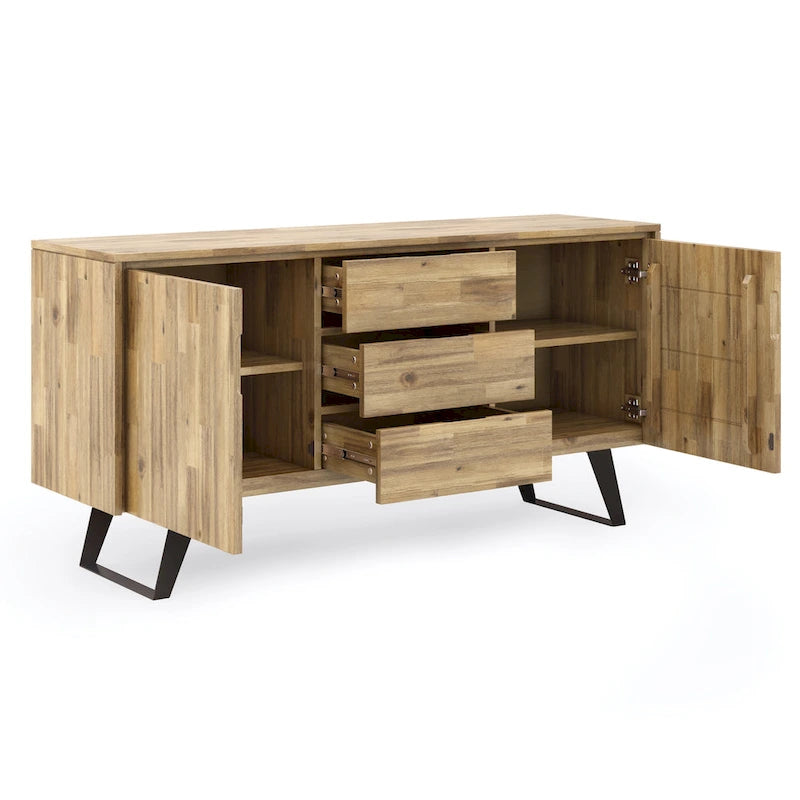 WYNDENHALL Mitchell Metal 60 inch Wide Rectangle Modern Industrial Sideboard Buffet in OAK WOOD - 60  x 17  x 30