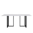 71  White Marble Dining Table for 6-8,Rectangular Tabletop and Triangular Carbon Steel Legs
