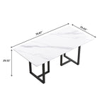 71  White Marble Dining Table for 6-8,Rectangular Tabletop and Triangular Carbon Steel Legs