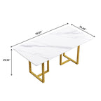 71  White Marble Dining Table for 6-8,Rectangular Tabletop and Triangular Carbon Steel Legs