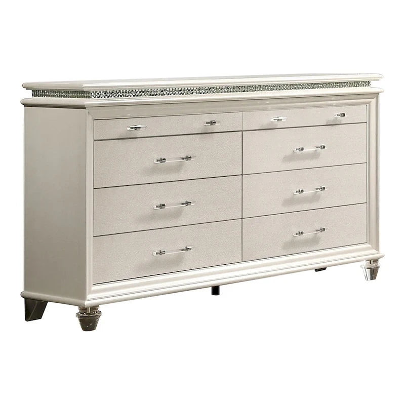 Xian Glam White Solid Wood 3-Piece Platform Bed with Nightstand and Dresser Set with LED by Furniture of America