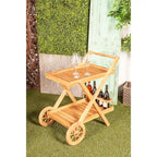 Teak Wood Indoor Outdoor Rolling 2 Shelves Bar Cart with Wheels and Handle - Brown - Roche River Decor - 21 W x 32 L x 32 H
