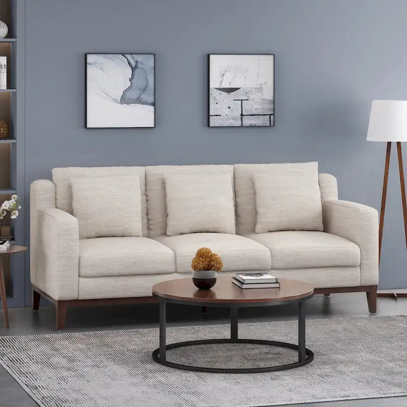 Elliston Fabric Contemporary 3-seater Sofa with Accent Pillows by Christopher Knight Home