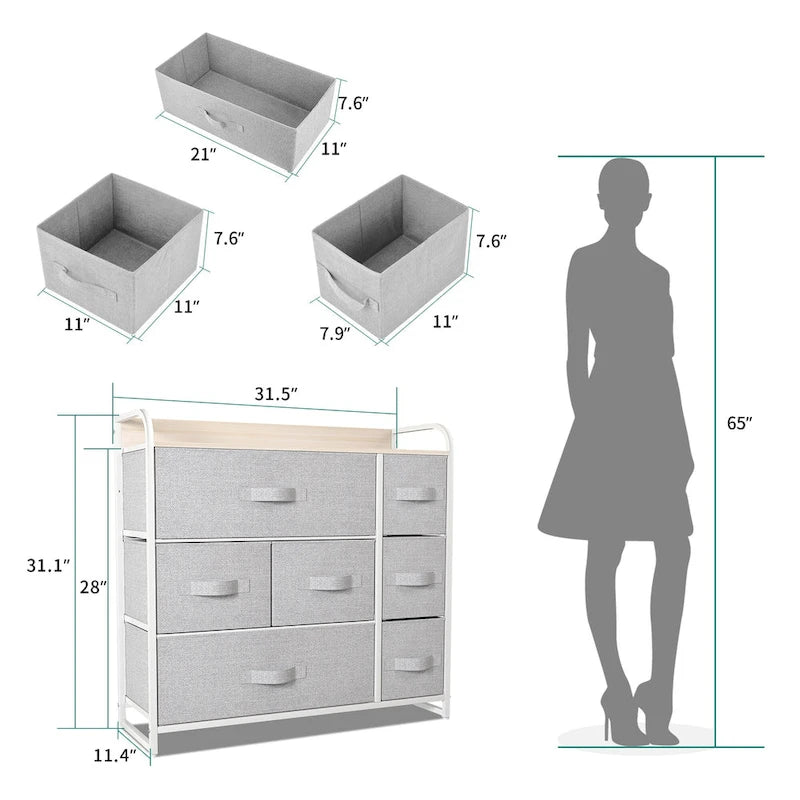 Multifunction 7 Drawers Furniture Storage Chest Grey 7-Drawer Dresser