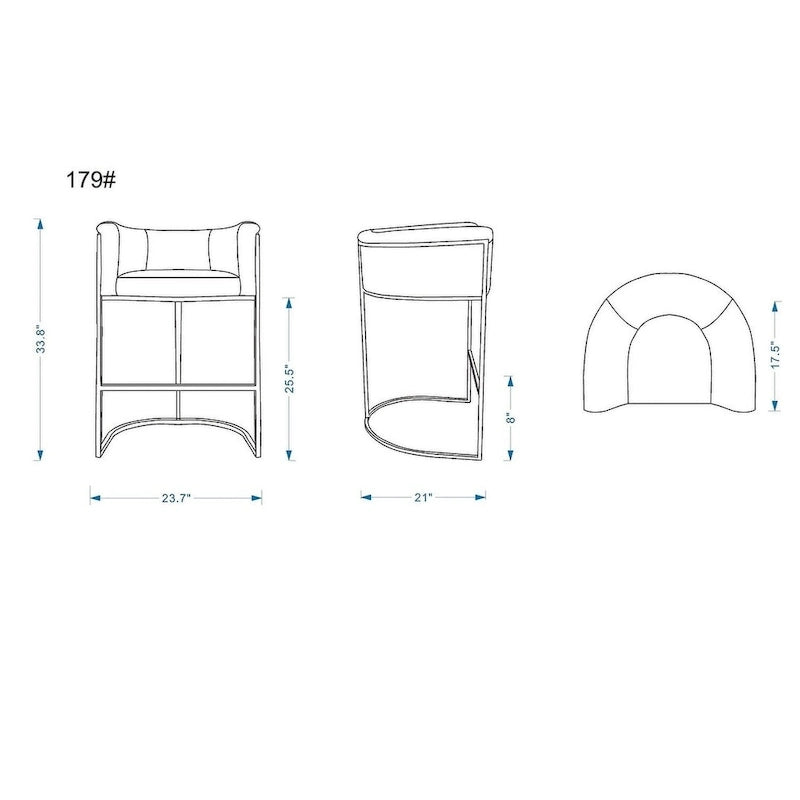 Manhattan Comfort Cosmopolitan 33.8 in. Black Metal Counter Height Bar Stool (Set of 3)