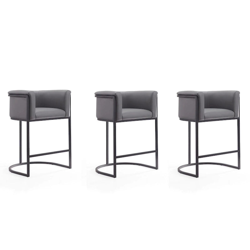Manhattan Comfort Cosmopolitan 33.8 in. Black Metal Counter Height Bar Stool (Set of 3)