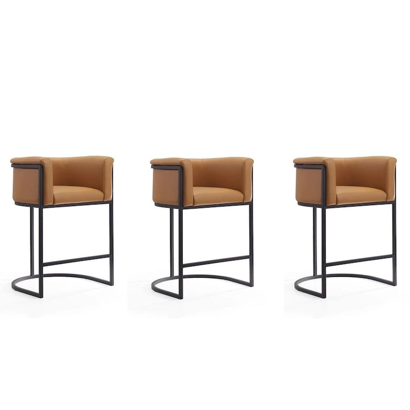 Manhattan Comfort Cosmopolitan 33.8 in. Black Metal Counter Height Bar Stool (Set of 3)