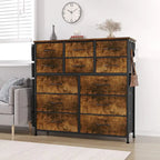 12 Drawer Dresser for Bedroom,Tall Fabric Dresser with Side Pockets and Hooks