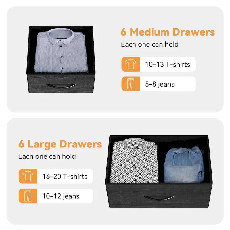 12 Drawer Dresser for Bedroom,Tall Fabric Dresser with Side Pockets and Hooks