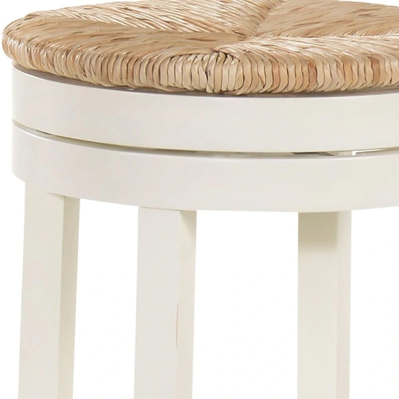 HomeRoots 30  Natural And Antiqued White Solid Wood Swivel Backless Bar Height Bar Chair With Footrest - 19.5