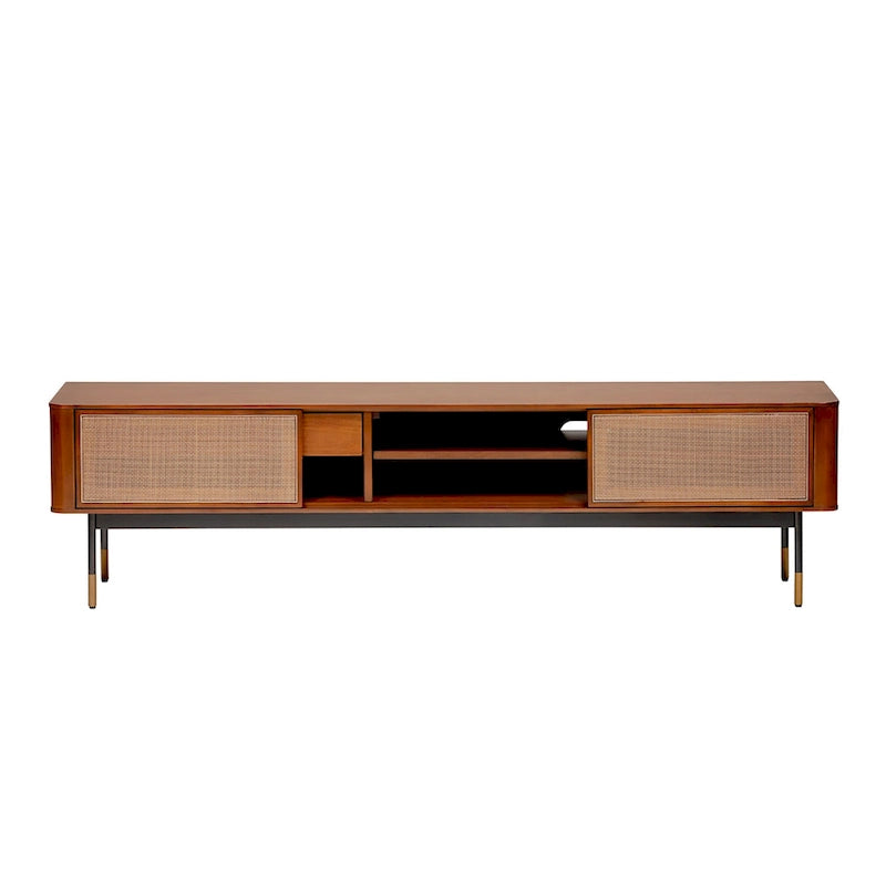 Miriam 71  Media Stand in Brown with Natural Wicker