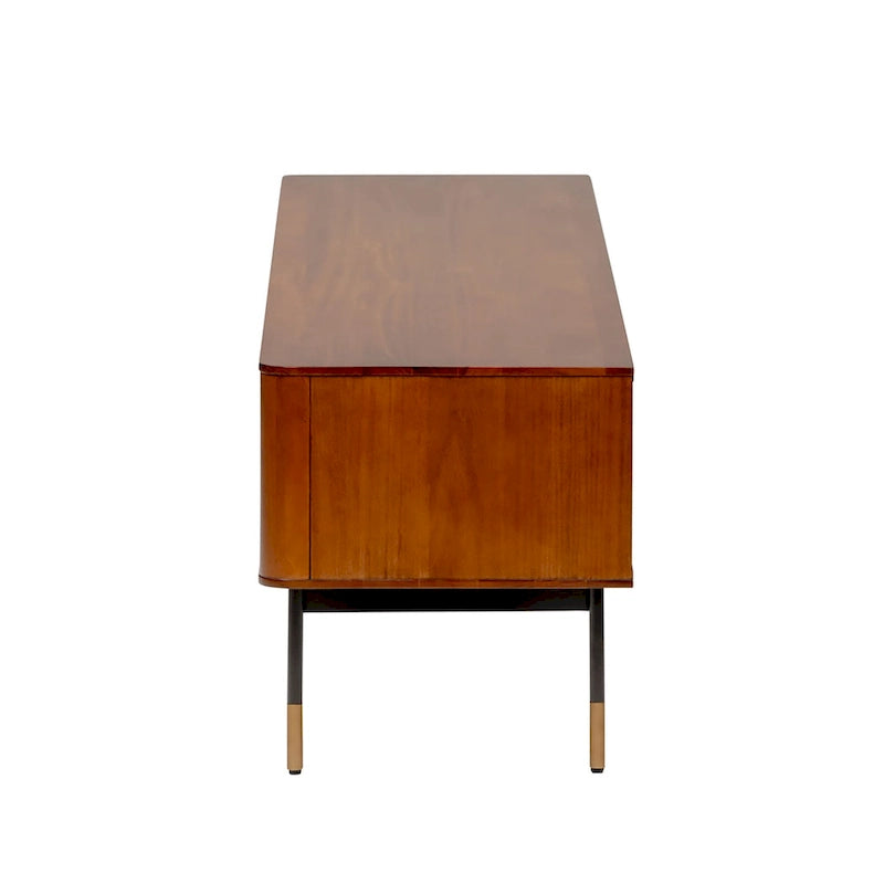 Miriam 71  Media Stand in Brown with Natural Wicker