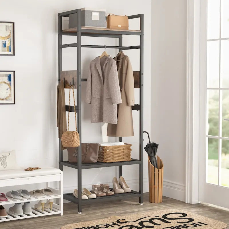 Freestanding Closet Organizer Hall Tree Garments Rack for Bedroom