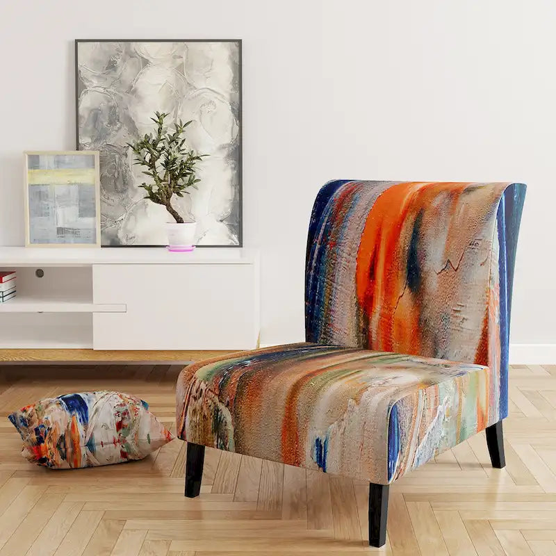 Designart  Colorful Abstract Painting Strokes II  Upholstered Modern Accent Chair and Arm Chair
