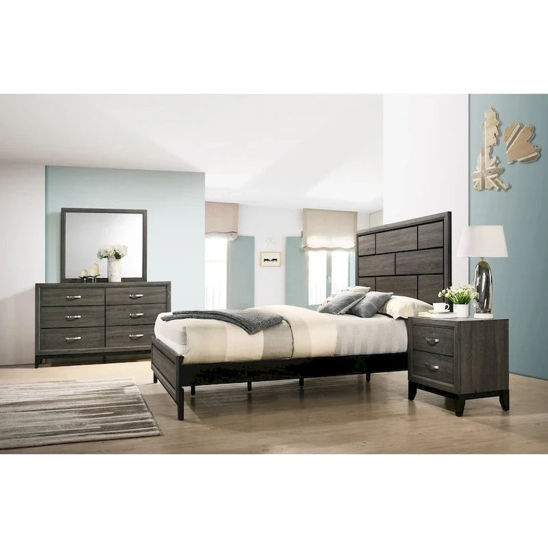 Roundhill Furniture Stout Panel Bedroom Set with Bed, Dresser, Mirror, Night Stand