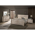 Roundhill Furniture Imerland Contemporary White Wash Finish Bedroom Set with Sleigh Bed, Dresser, Mirror, Two Nightstands