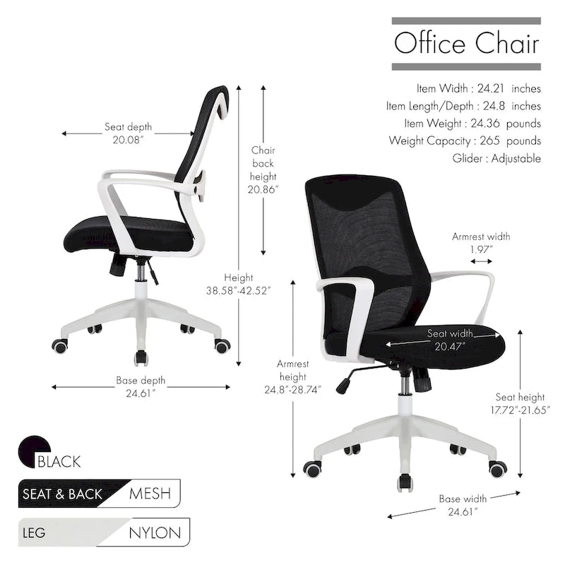 Porthos Home Casen Office Chair, Mesh Back, Height Adjustable Seat