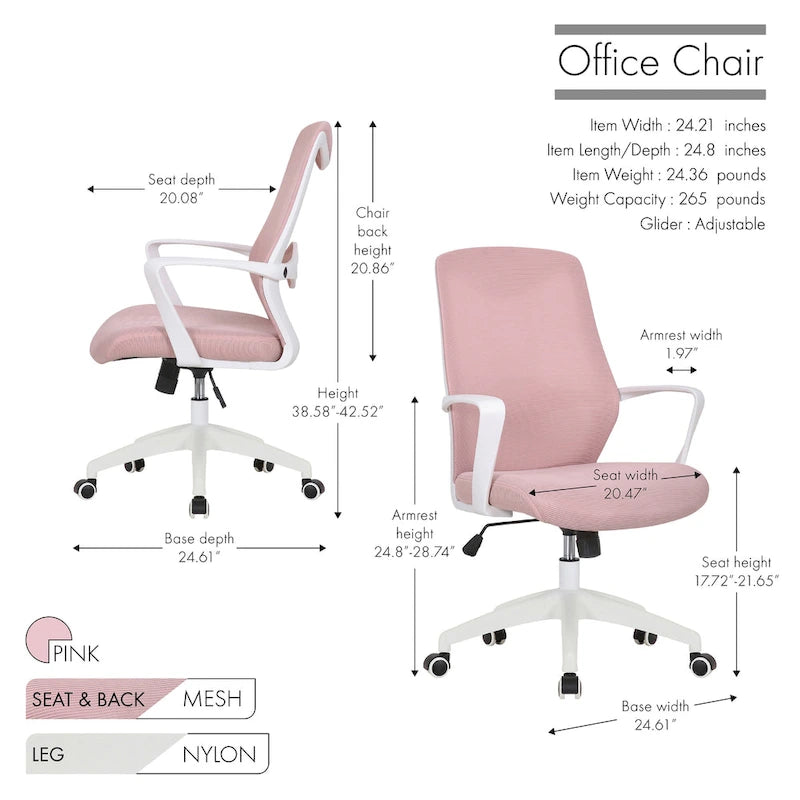 Porthos Home Casen Office Chair, Mesh Back, Height Adjustable Seat