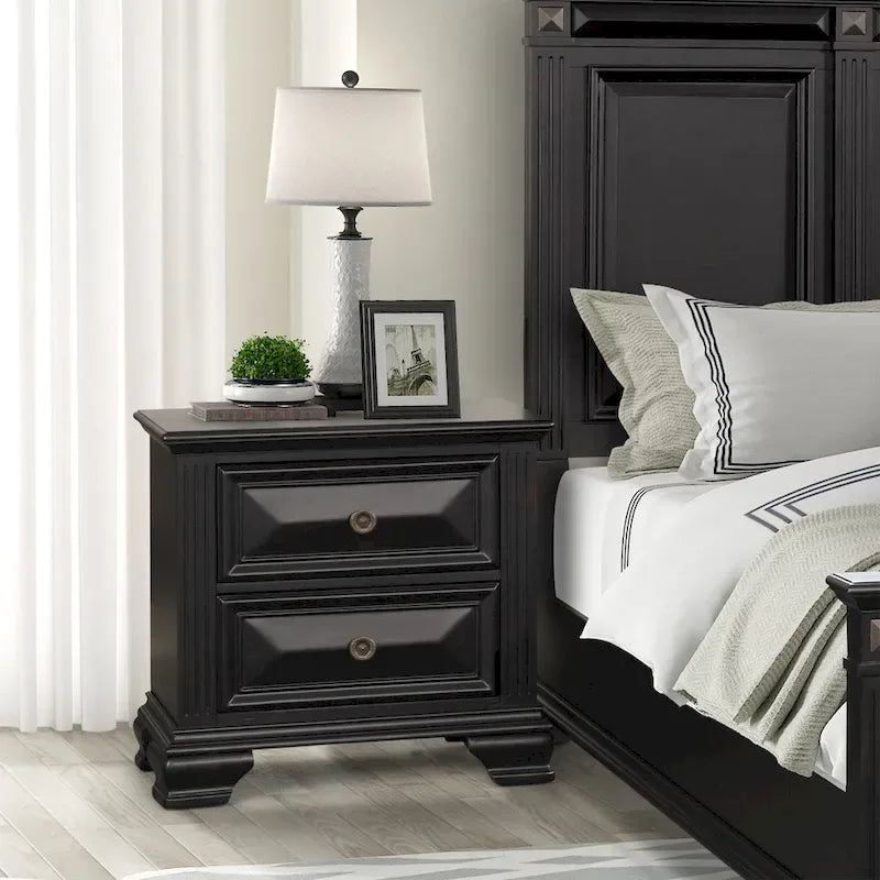 Roundhill Furniture Renova 4-piece Vintage Black Wood Panel Bedroom Set