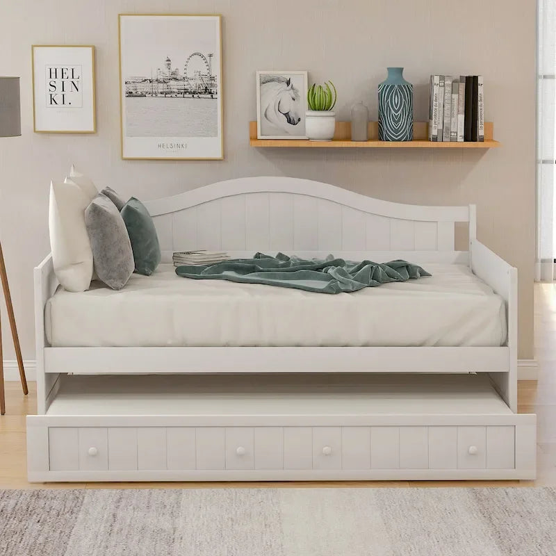 Nestfair Twin Size Wooden Daybed with Trundle Bed