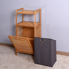 Brown Bamboo Bathroom Laundry Storage Floor Cabinet with 2-tier Shelf - 17.32 x 13 x 37.8 inch