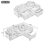 83.8  Sectional Pull-Out Sofa Bed L-Shaped Corner Sofa Couch with Storage Chaise, USB Ports, Power Sockets, Cup Holder for Livin
