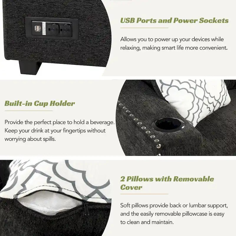 83.8  Sectional Pull-Out Sofa Bed L-Shaped Corner Sofa Couch with Storage Chaise, USB Ports, Power Sockets, Cup Holder for Livin