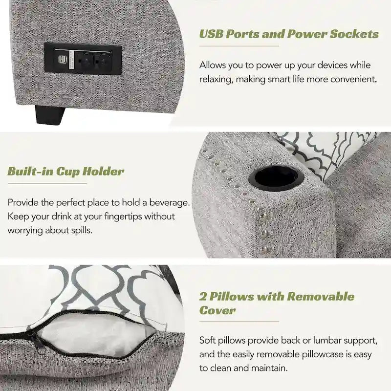 83.8  Sectional Pull-Out Sofa Bed L-Shaped Corner Sofa Couch with Storage Chaise, USB Ports, Power Sockets, Cup Holder for Livin